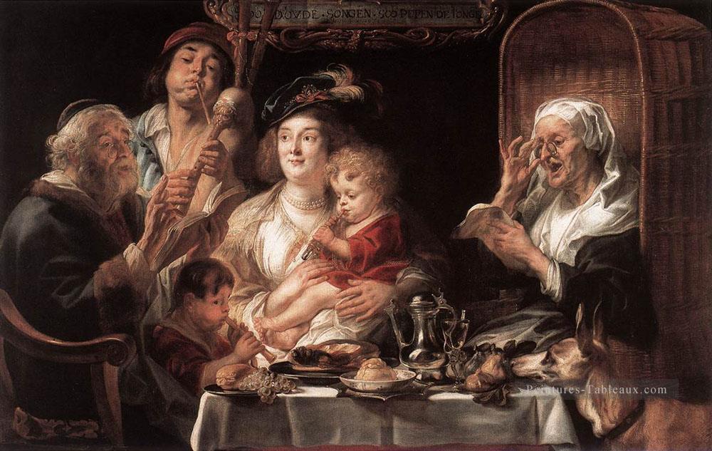 Comme l’Ancien a chanté les jeunes Play Pipes baroque flamand Jacob Jordaens Peintures à l'huile